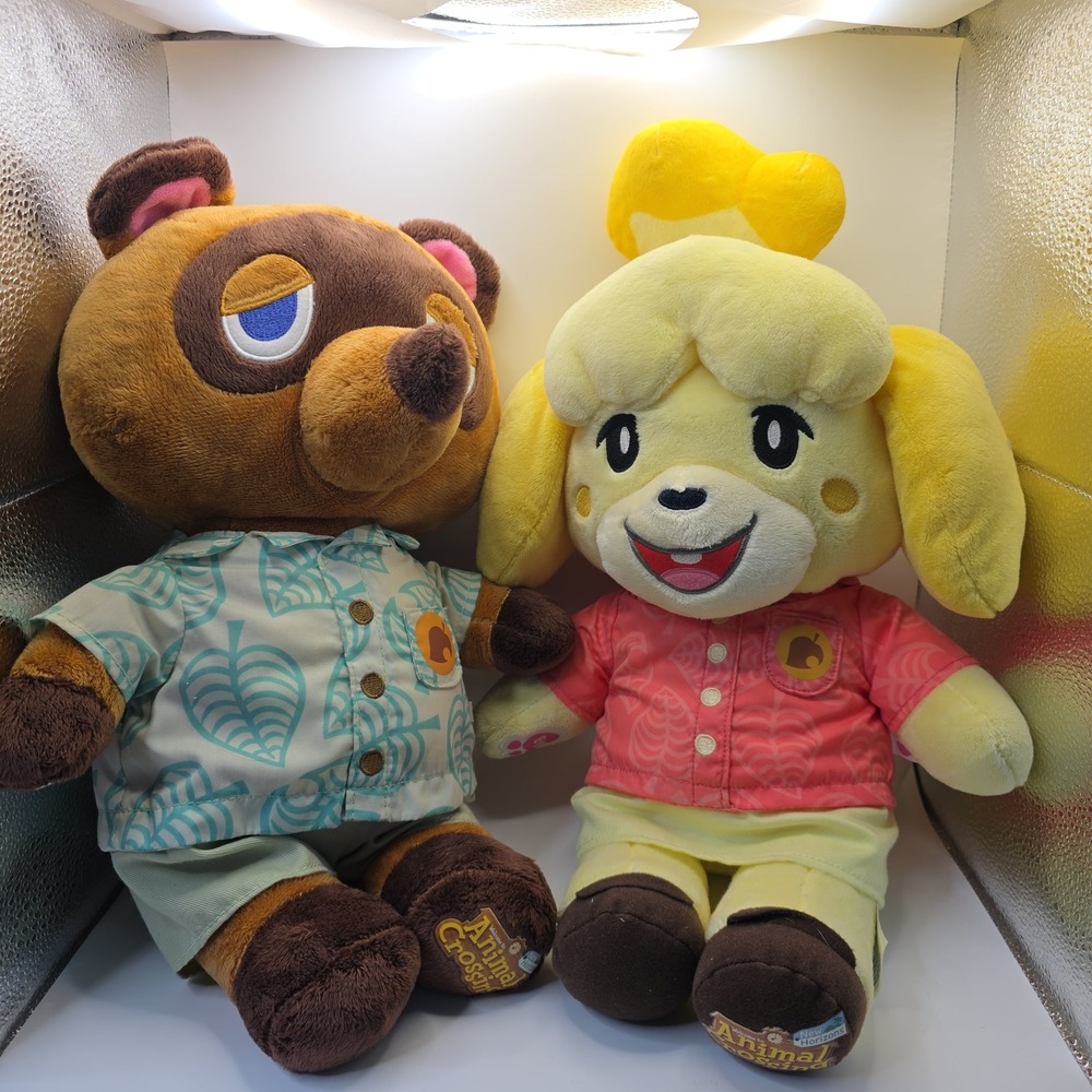 Build A-Bear Animal Crossing New Horizons Tom Nook and Isabelle Plush Set 15"